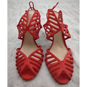 SCHUTZ Coral / Orange "Anamelia" "Suede" Cage Stiletto Sandals Sz 9.5